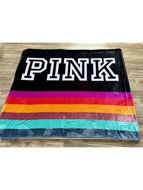 Rare Victoria Secret Sherpa  Multicolor Striped Brand New 60x72"